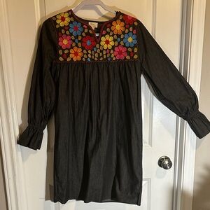 Layerz Floral Embroidered Dress - Black with Multicolor Accents